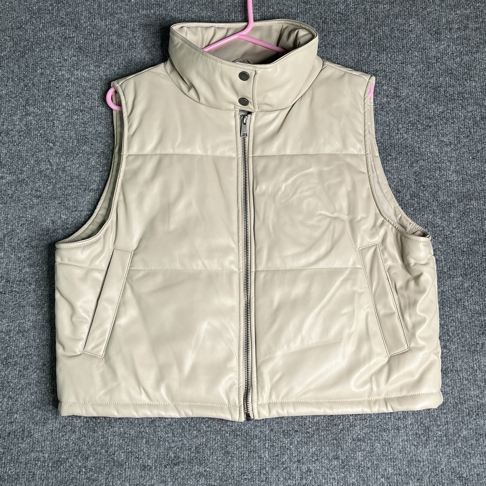 Anthropologie Faux Leather Cropped Vest Size L/XL Trendy Beige‎ Modern Style